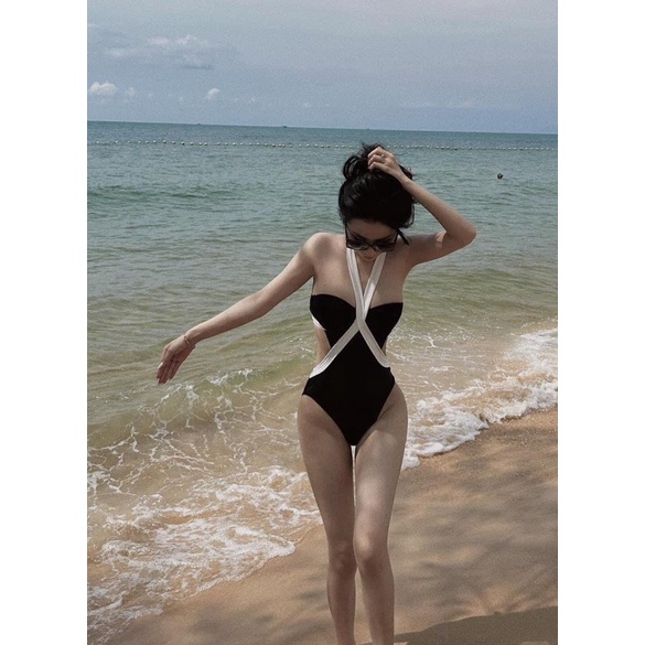 Bikini liền gọng pha trắng mút dày siêu nâng