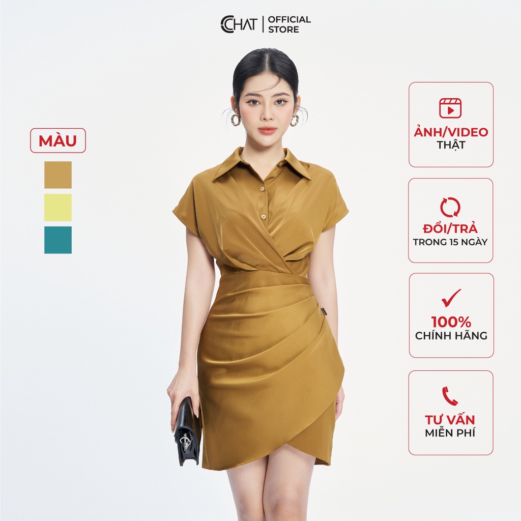 Đầm Nữ 𝐂𝐂𝐇𝐀𝐓 Cổ Đức Ly Sườn Chất Liệu Lụa Cao Cấp 13VNL2005OT