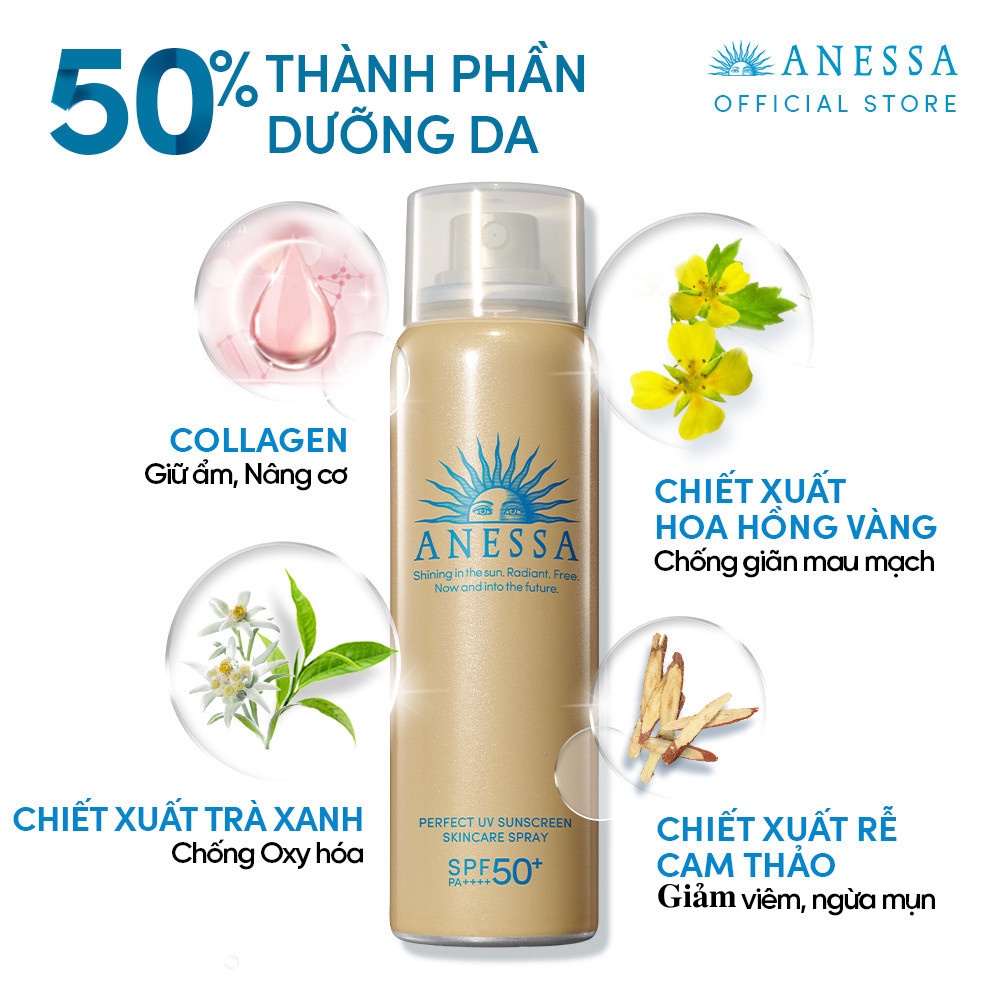 [ANESSA] Xịt Chống Nắng Dưỡng Đa Năng Bảo Vệ Hoàn Hảo Mọi Loại Da SPF50+ PA++++ Perfect UV Sunscreen Skincare Spray 60g