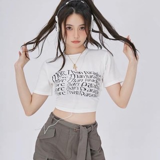 Áo Croptop Tay Ngắn Dáng Ôm Hoạ Tiết In Chữ More Than