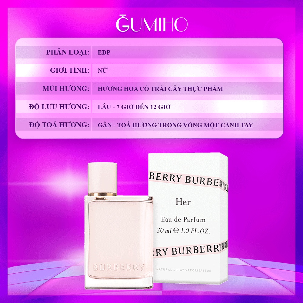 Nước Hoa Nữ Burberry Her EDP - Hương Hoa Cỏ Trái Cây Thơm Mát Ngọt Ngào Nữ Tính - GumihoPerfumes