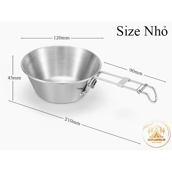 Chén inox gấp gọn, bát inox 304 có tay cầm, bát ăn dã ngoại, phượt, du lịch, cắm trại - Camping VietNam