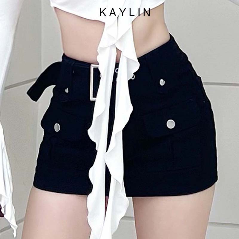 Chân váy jean ngắn túi hộp kiểu phối belt phong cách KAYLIN - N1961