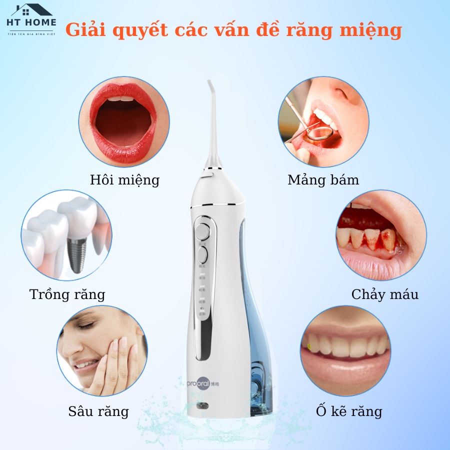 Tăm Nước Prooral 5025 Chính Hãng Bảo Hành 12 Tháng Máy Tăm Nước Cầm Tay 4 Chế Độ Làm Sạch Răng Miệng