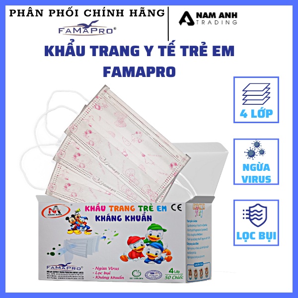 Khẩu trang Famapro Trẻ Em  4 Lớp 50 Cái/ Hộp
