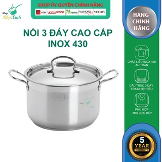 Nồi inox cao cấp FiveStar Standard 3 đáy nắp inox tặng1 vá ( 26cm / 28cm / 30cm / 32cm ) , dùng được bếp từ, gas, hồng