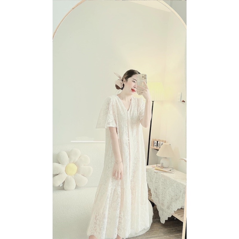 ĐẦM SUÔNG REN THÊU HOA NỔI