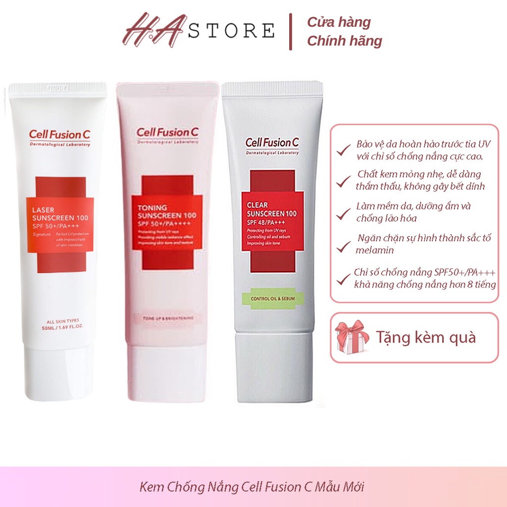 Kem Chống Nắng Cell Fusion C Mẫu Mới - Đỏ, Xanh, Hồng (50ml)