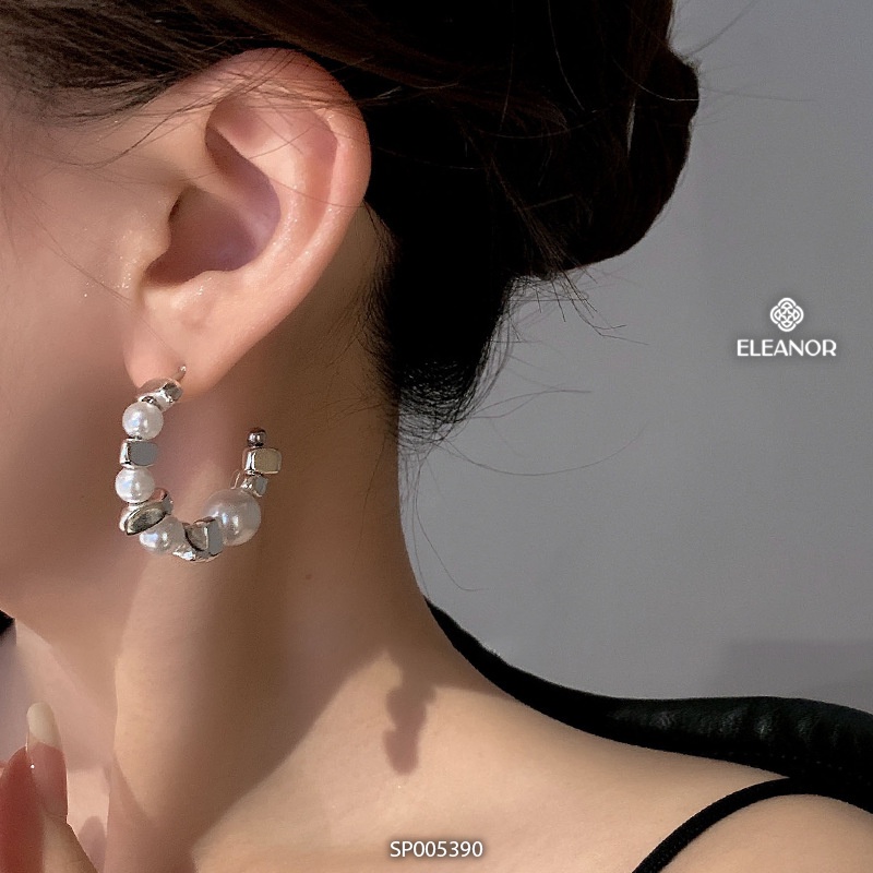 Bông tai nữ chuôi bạc 925 Eleanor Accessories hình chữ C đính ngọc trai nhân tạo thanh lịch phụ kiện trang sức 5390