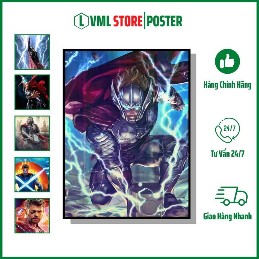 Tranh - Poster Siêu Anh Hùng Thor, Tranh Treo Tường,Để Bàn,Phòng Khách Mã SP: Vml 03(Gồm Poster Và Khung) Size:A3,A4,A5