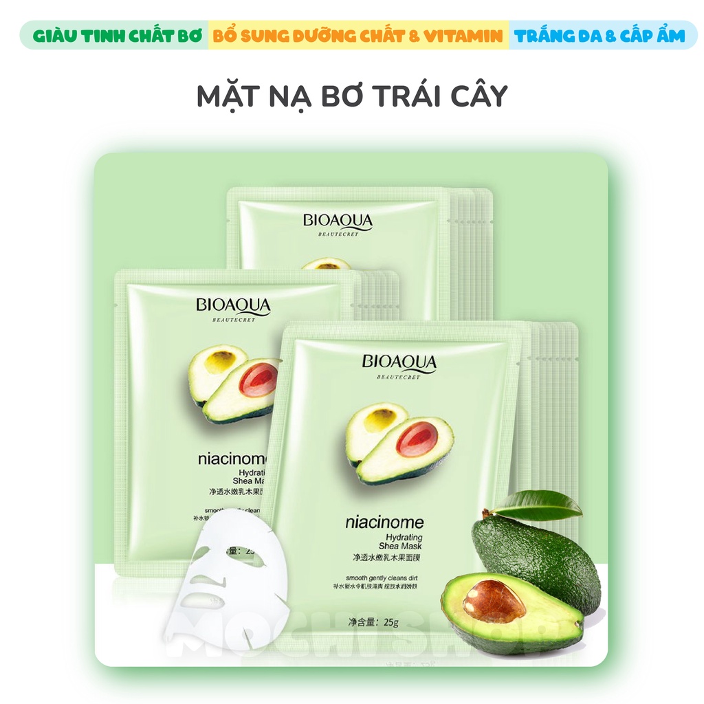 Mặt Nạ Bơ Trắng Da l Mờ Thâm l Dưỡng Ẩm Da l Ngừa Mụn Shea Mask Giấy Đắp Mặt BIOAQUA Nội Địa Trung MOCHI SHOP