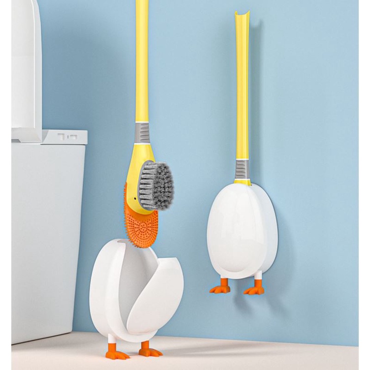 Bộ chổi cọ Toilet gắn tường hình dáng con vịt đầu silicon siêu mềm cọ sạch từng ngóc ngách