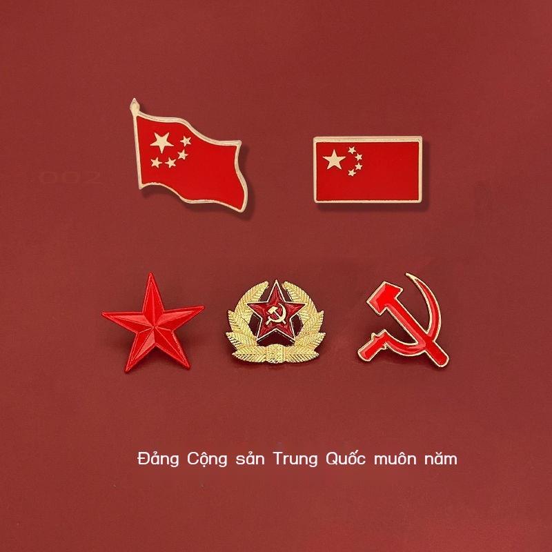 Ngày quốc khánh cờ đỏ cài áo trang trí cộng sản búa liềm pin lúa mì tai ngôi sao năm cánh kim loại huy hiệ