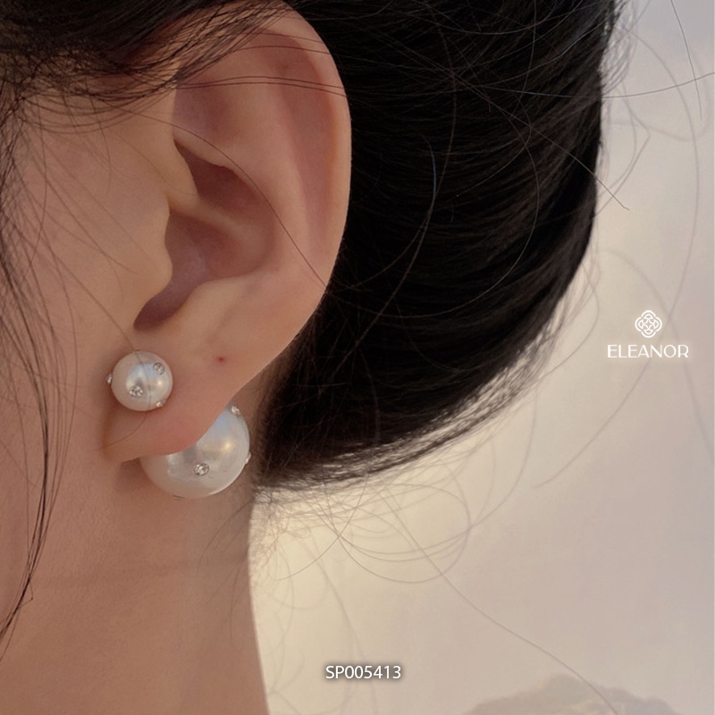 Bông tai nữ chuôi bạc 925 Eleanor Accessories ngọc trai nhân tạo lớn đính đá phụ kiện trang sức 5413