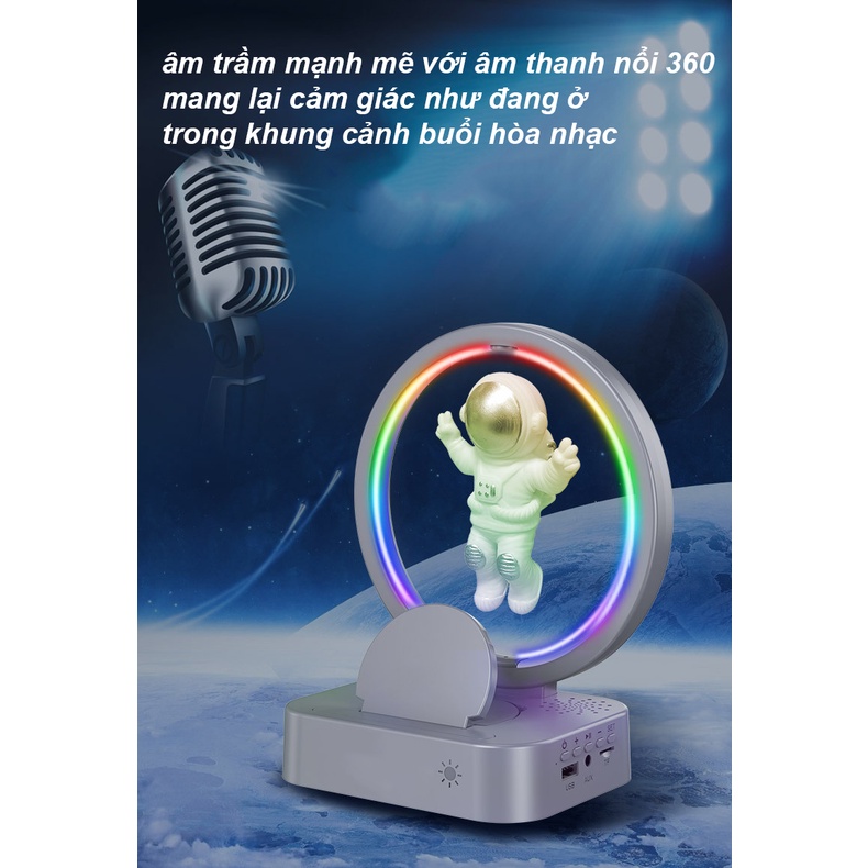 Loa bluetooth Phi hành gia đa năng kiêm Sạc không dây, Đồng hồ, Đèn led nháy theo nhạc dercor phòng