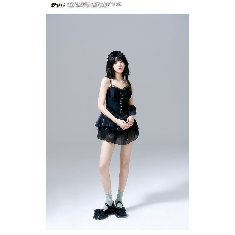 Bikini đi biển 1 mảnh dạng váy 2 dây cúp ngực nâng ngực thắt eo tôn dáng LUHAZO che bụng che khuyết điểm 99152 C-23..1