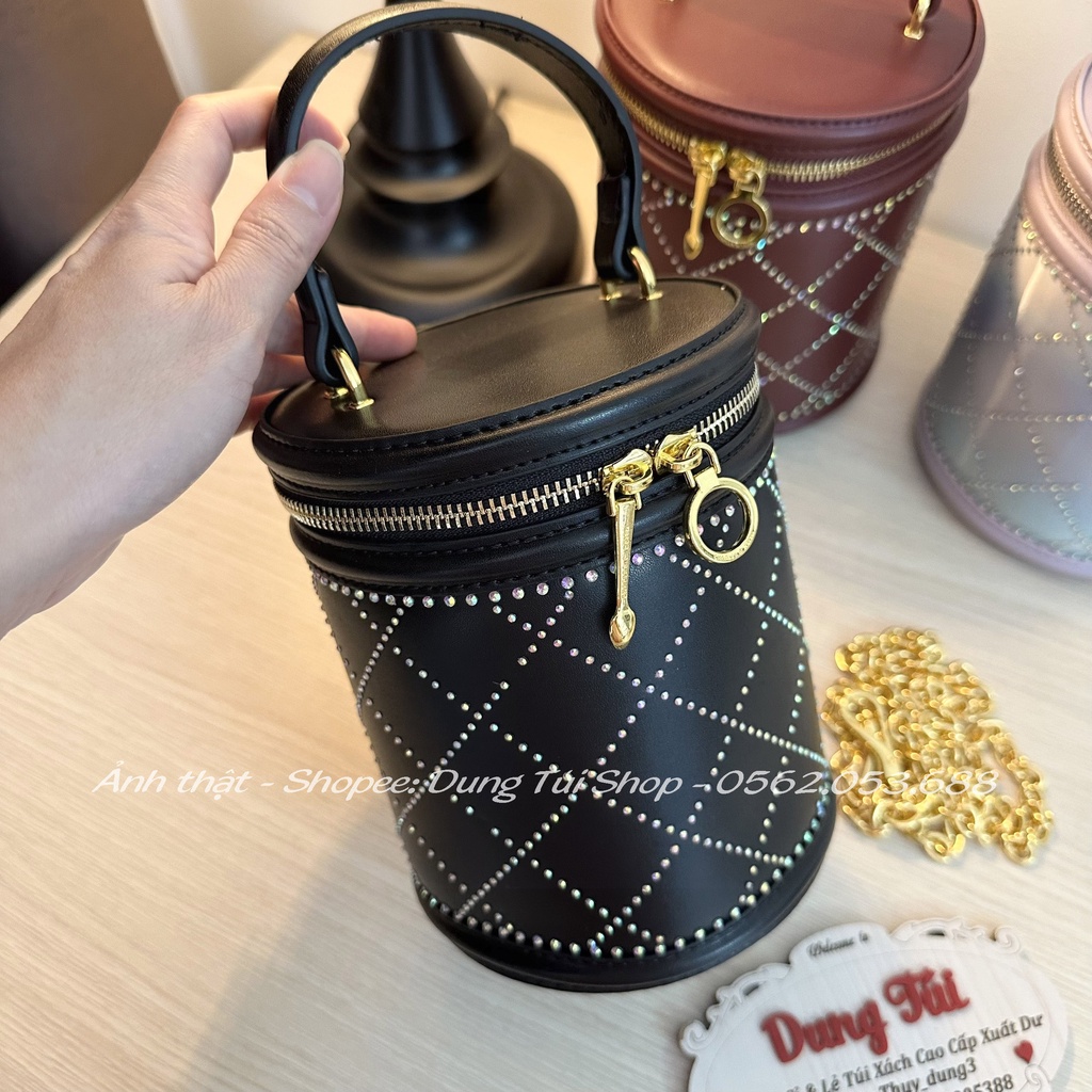 Túi nữ quai cầm + đeo chéo size 17,5 dáng trụ gam màu mới CK2-10701260 full màu