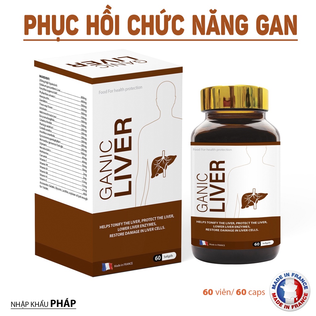 (nhập khẩu Pháp, lọ 60 viên) Bổ gan GANIC LIVER - giải độc gan, hạ men gan, hồi phục chức năng gan từ châu Âu