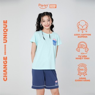 Set bộ mặc nhà bộ ngủ cộc cotton thương hiệu Papaya dễ thương cho bé gái size từ 11-15 Tuổi