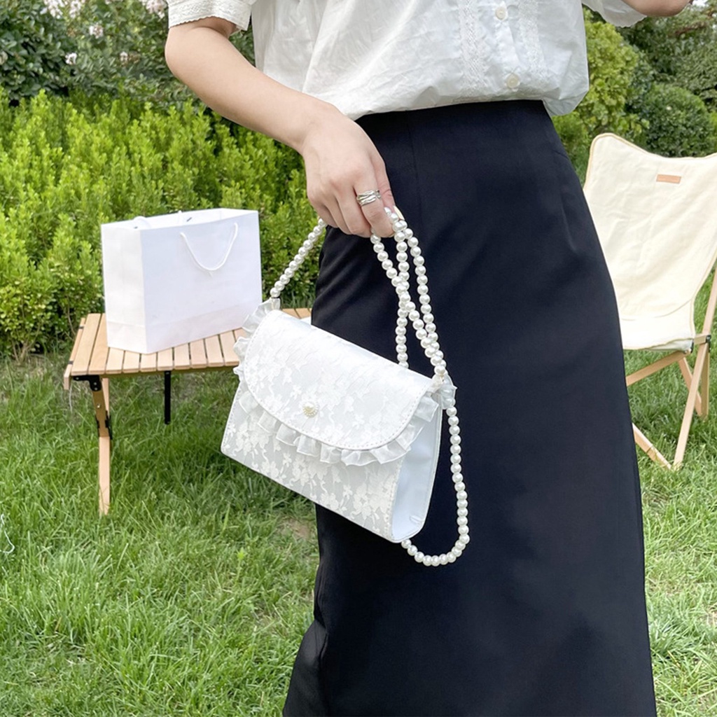 ❤ Túi xách nữ tiểu thư phong cách thanh lịch phối dây ngọc nhân tạo