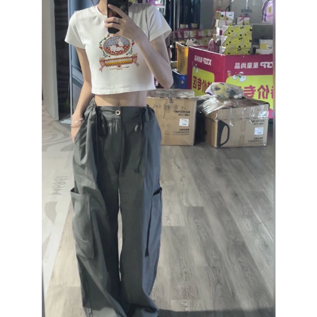 Cocory vn Áo Thun Crop Top Cotton Tay Ngắn In Họa Tiết Retro Thời Trang Dành Cho Nữ