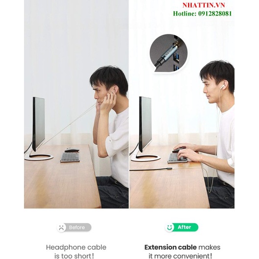 Cáp nối dài âm thanh AUX 3.5mm 3M Ugreen 70878 bọc Nylon cao cấp