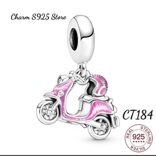 Charm treo pan ale chiếc xe mô tô màu hồng bạc s925