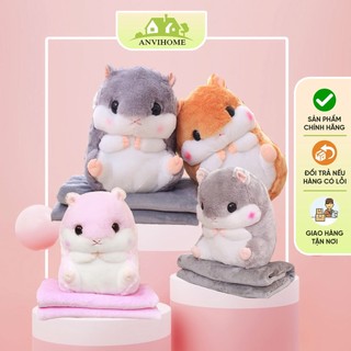  Gấu bông Chuột Hamster kèm chăn ANVIHOME Gấu chuột ngồi nhồi bông kèm mền siêu xinh 