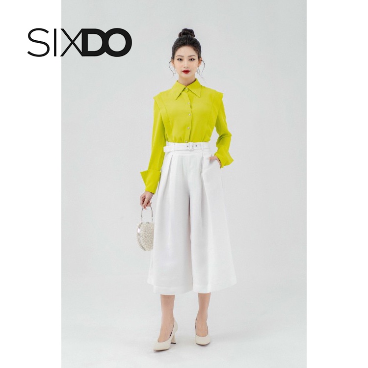 Quần nữ ống rộng dáng lửng kèm thắt lưng thời trang SIXDO