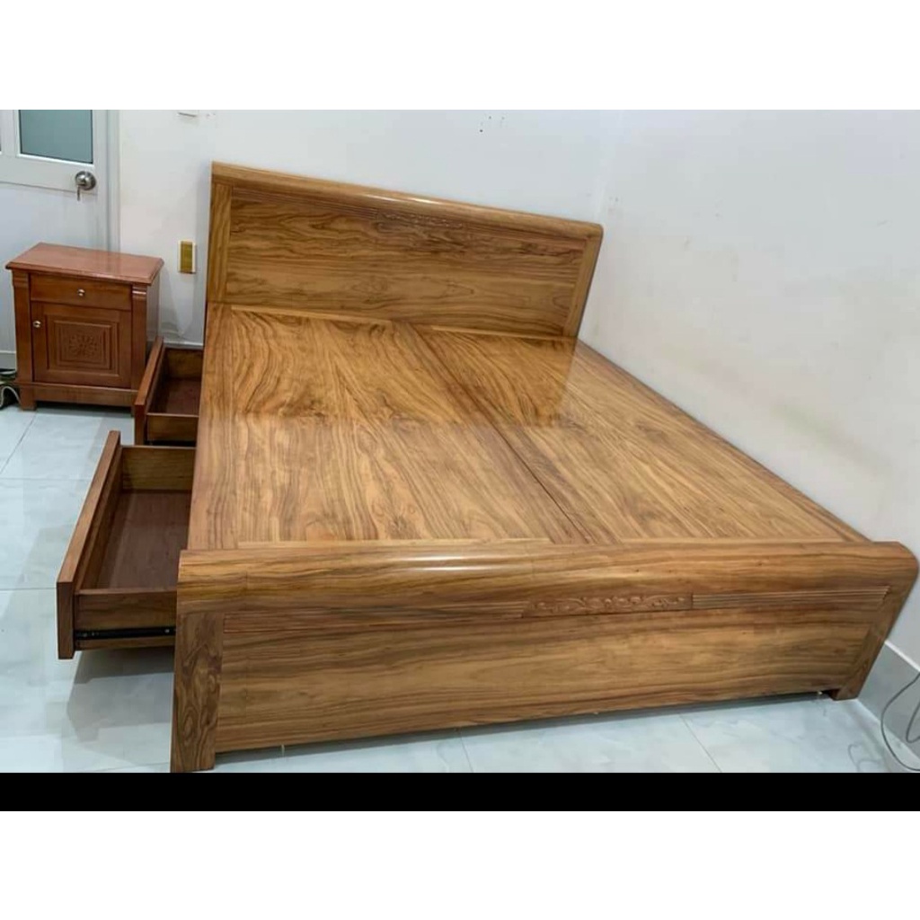 Giường ngủ gỗ hương xám Vạt phẳng (phản ) có ngăn kéo 1M6-1M8 (FREESHIP 60 KM )
