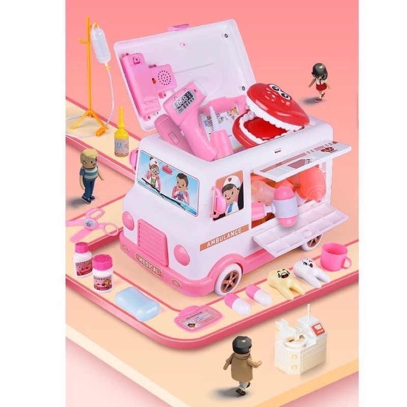 Ô tô đồ chơi bác sĩ xe cứu thương cho bé gái bé trai đóng y tá khám bệnh
