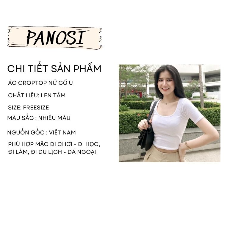 Áo kiểu nữ áo croptop nữ ôm cổ vuông tay ngắn chất tăm co giãn PANOSI - A267
