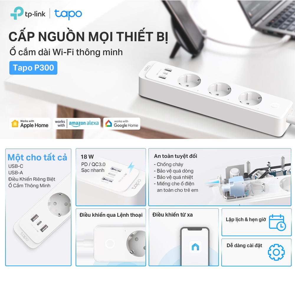 [Hỏa Tốc] Ổ Cắm Dài TP-Link Wi-Fi Thông Minh Tapo P300