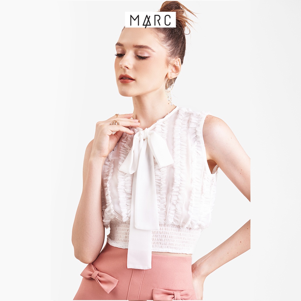 Áo chiffon kiểu croptop nữ MARC FASHION sát nách dằn li bèo thắt nơ FASH022823