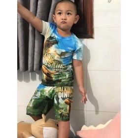 Bô thun Khủng Long T-rex bé trai có size 60kg, đồ bộ sát nách nách, tay ngắn mềm mịn, thấm hút mồ hôi