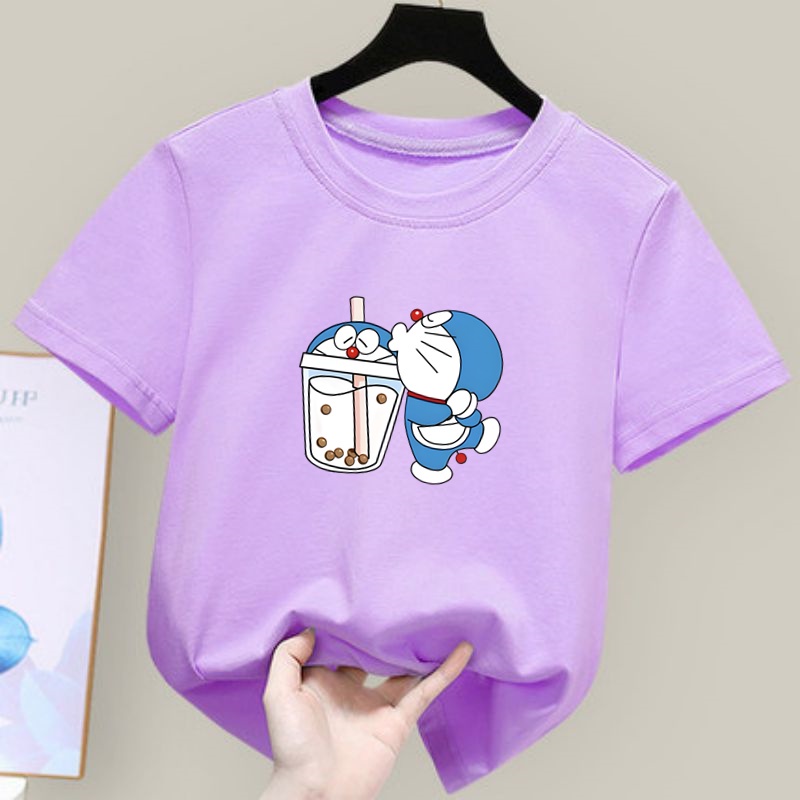Áo Thun Tím In Hình doraemon Thiết Kế Cơ Bản Dành Cho Bé Trai 12 tahun Hoặc