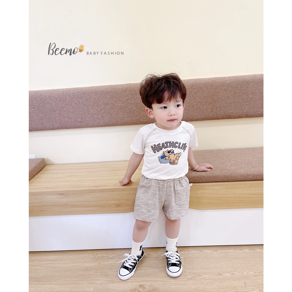 Set bộ cộc tay Beemo cho bé trai in mèo Garfield vải cotton mát mẻ, thấm hút mồ hôi mặc hè cho bé từ 1 - 7 tuổi 23017B