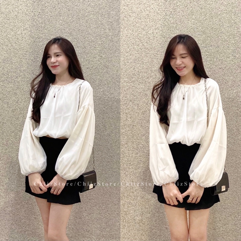 Áo voan 2 lớp tay phồng bo chun gấu (ảnh thật kèm video)
