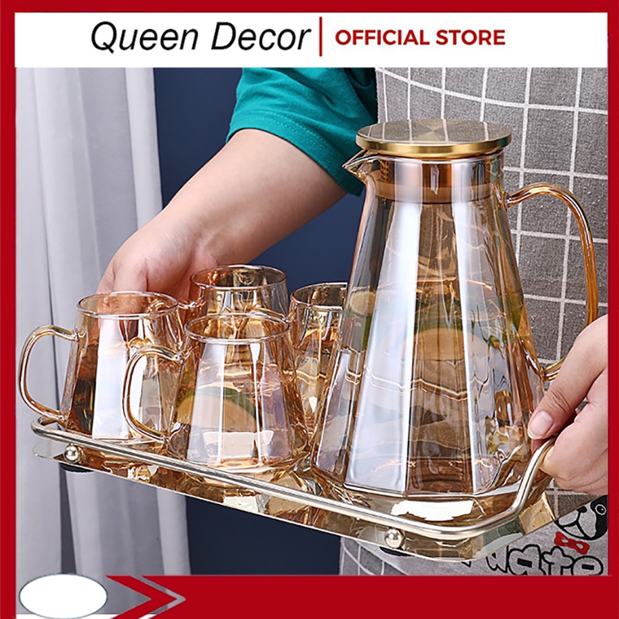 BỘ CỐC BÌNH NƯỚC THỦY TINH MÀU HỔ PHÁCH CAO CẤP ĐỂ BÀN SANG TRỌNG CHO PHÒNG KHÁCH
