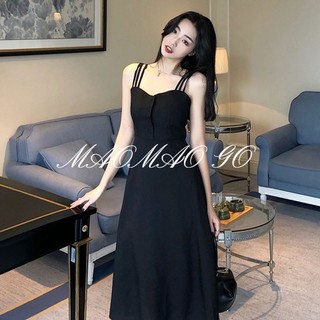   Đầm Hai Dây Dáng Ôm Dài Hở Vai Màu Đen Phong Cách Hepburn Cổ Điển Quyến Rũ Dành Cho Nữ