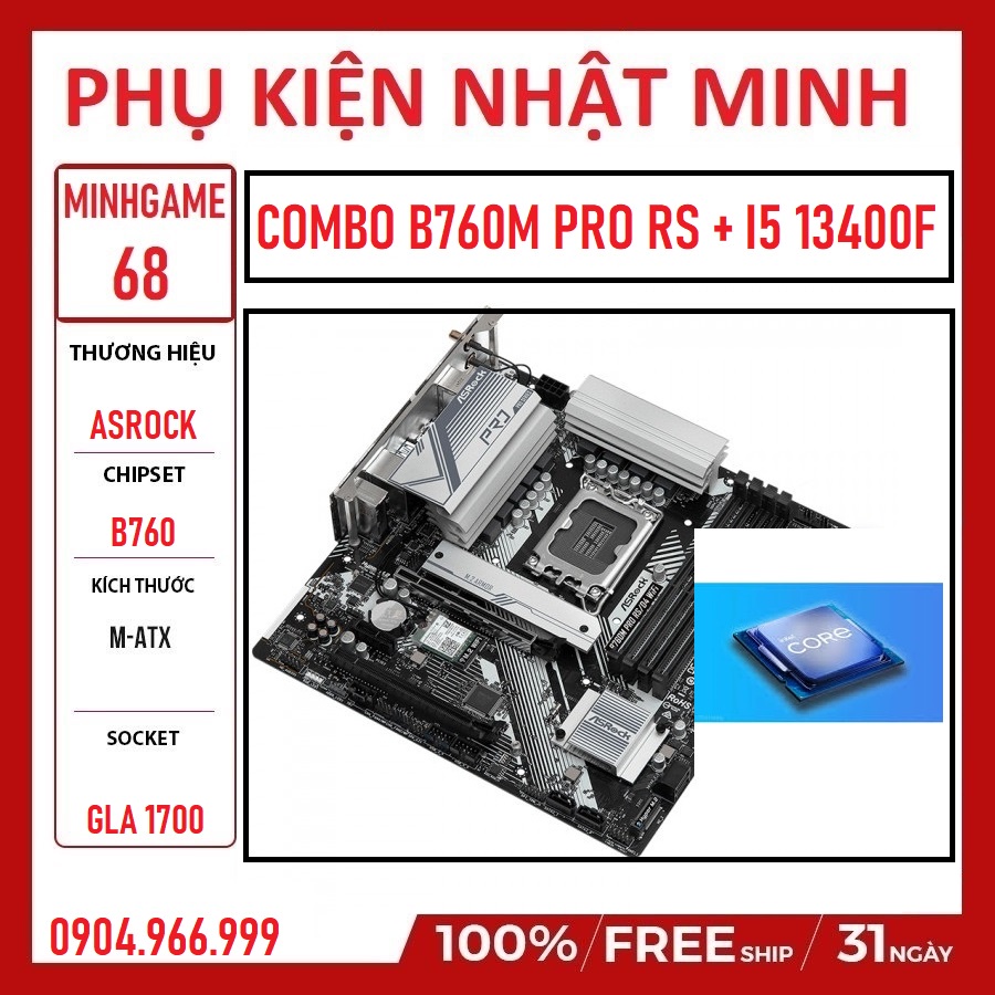 Combo main chip ASROCK B760M PRO RS + I5 13400F( chip tray NEW) chính hãng BH 36 tháng lỗi 1 đổi 1 | BigBuy360 - bigbuy360.vn