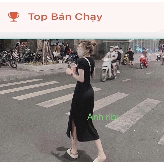 Đầm Body Cộc Tay Thun Gân Co Dãn,Váy Xẻ Tà Sexy Quyến Rũ Tôn Dáng Kèm Ảnh Thật