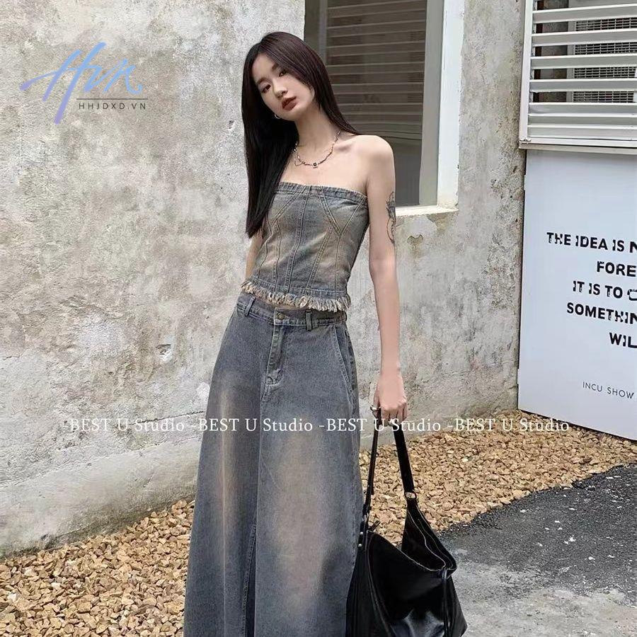 Chân Váy Denim Dài Thiết Kế Mới Thời Trang Mùa Xuân Thu 2023 Dành Cho Nữ