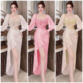 ĐẦM DẠ HỘI BODY TAY PHỒNG ĐÍNH HOA CAO CẤP TẶNG KÈM HOA TAI THỜI TRANG