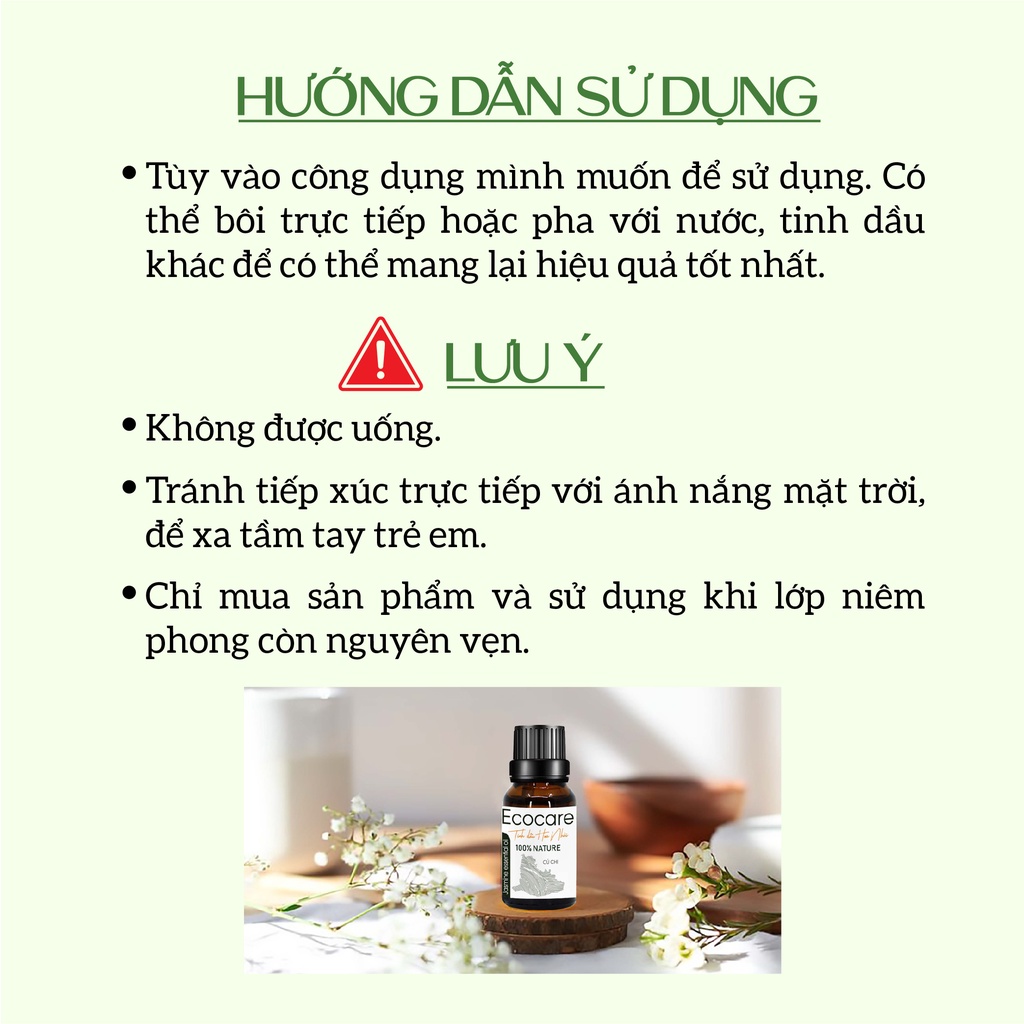 Tinh Dầu Thiên Nhiên Nguyên Chất Có Kiểm Định ECOCARE 10ml, Đuổi Muỗi Đuổi Côn Trùng, Khử Mùi, Làm Thơm Phòng Hiệu Quả