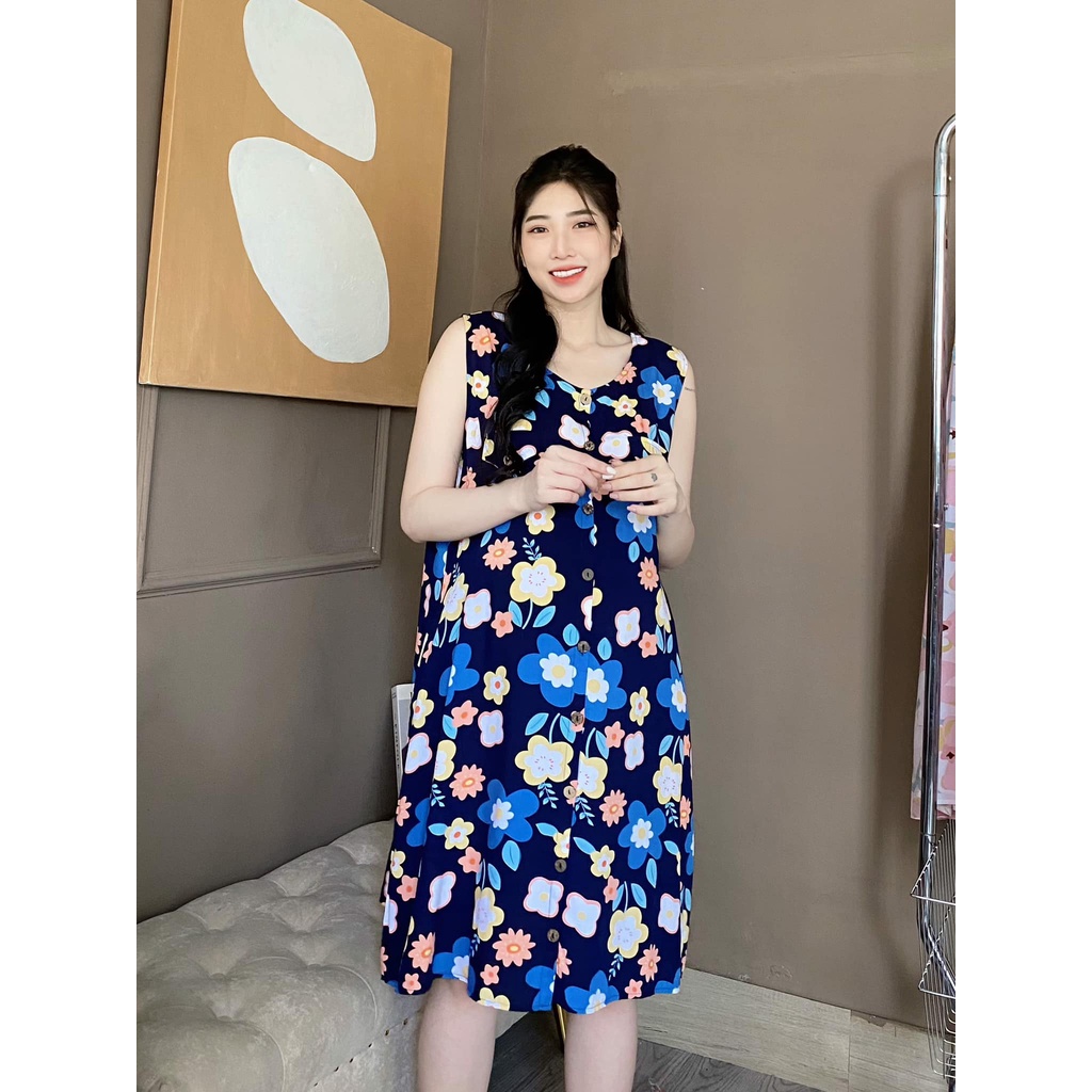 Đầm bầu tôn 2 da thái gài nút sát nách có nắp ngực che đầu ti Evermom