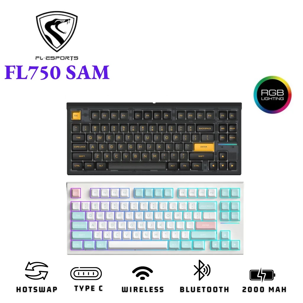 Bàn phím cơ FL-Esports FL750SAM Polar Night/Mashmallow (3 Mode - Gasket Mount) - Hàng chính hãng