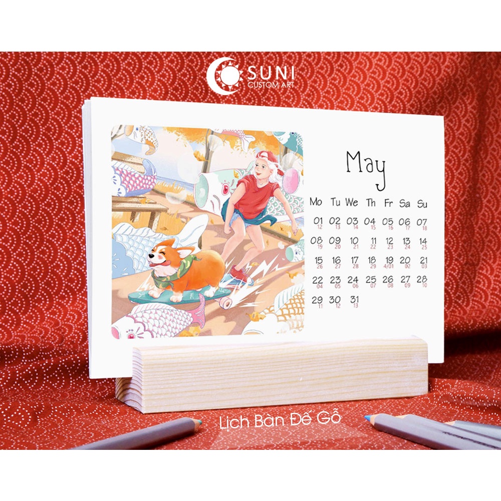 LỊCH BÀN ĐẾ GỖ - DESK CALENDAR - ENJOY LIFE WITH CORGI - CÁC THÁNG ĐÃ QUA ĐƯỢC CẬP NHẬT NĂM 2024