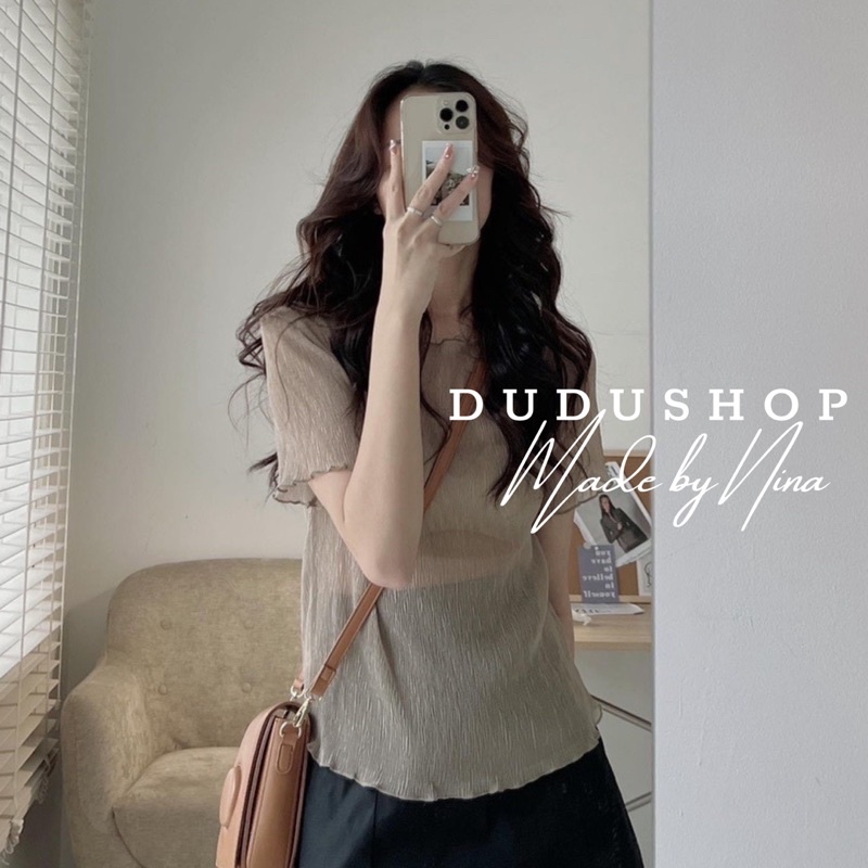 Set áo thun tơ nhăn hottrend hè 2023 Hàn Quốc cá tính