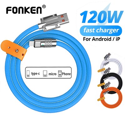 Cáp sạc nhanh FONKEN USB type C 120W 6A cho Xiaomi Huawei Samsung